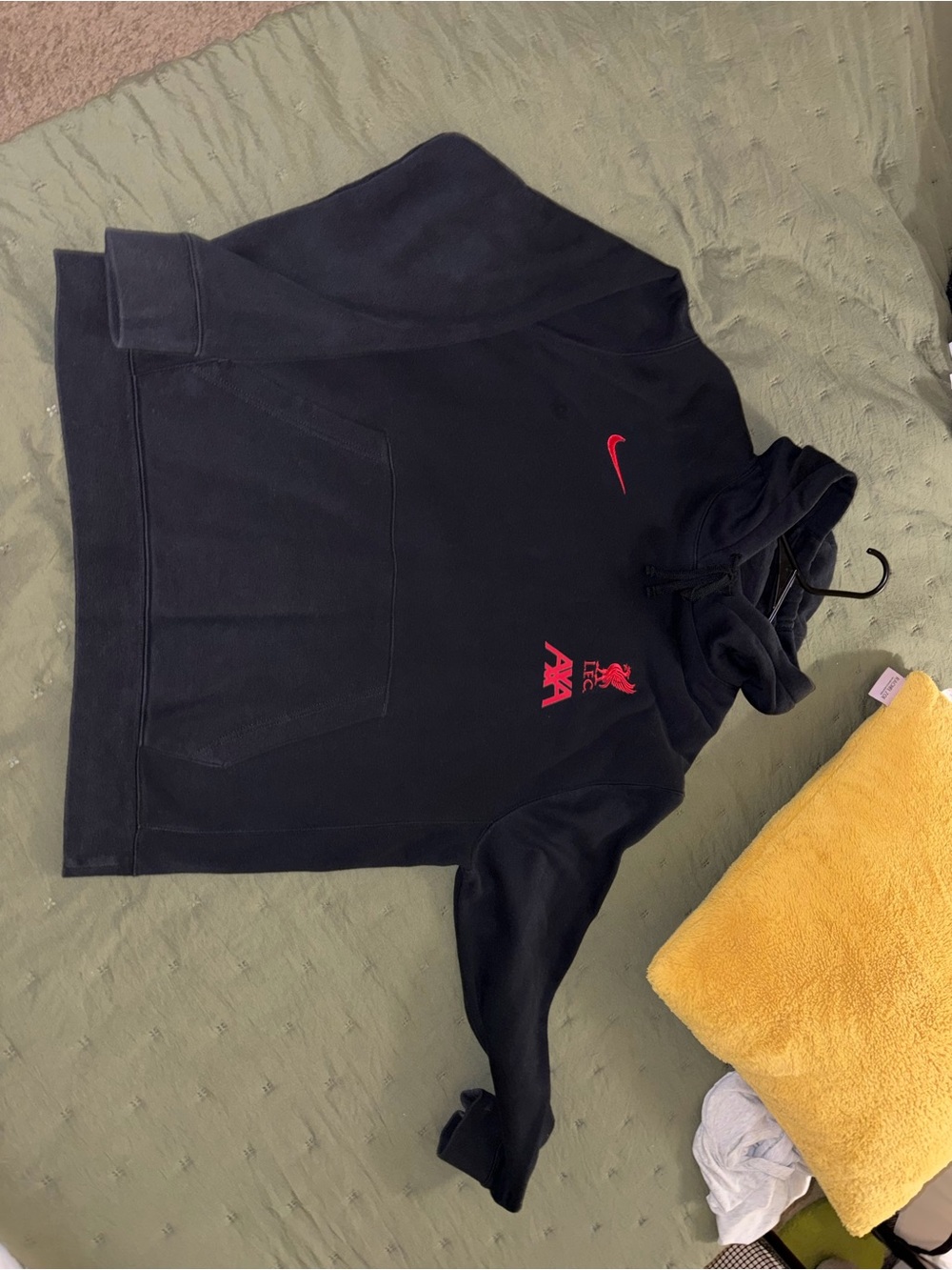 Nike Black Hoodie with Red Nike Swoosh and Red Liverpool Accents